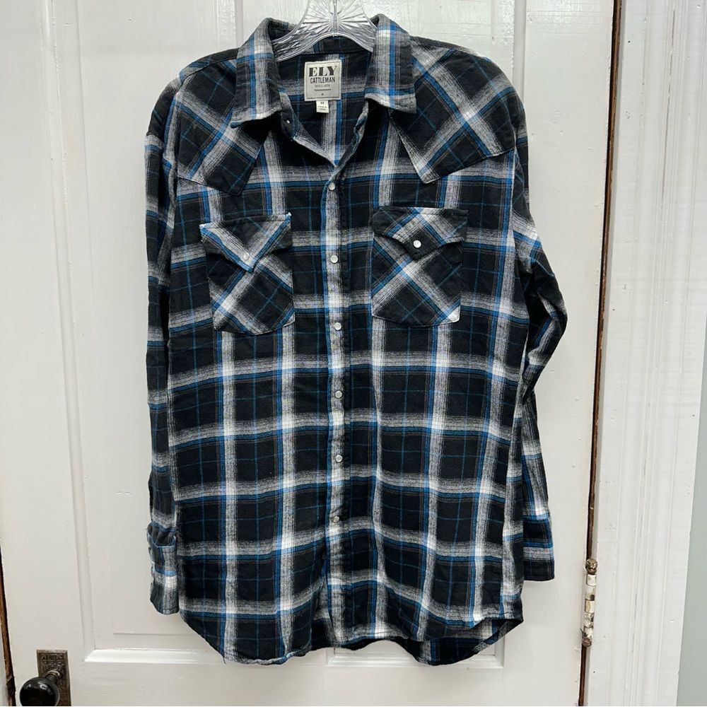Ely Cattleman western wear pearl snap long sleeve flannel shirt‎ men's medium